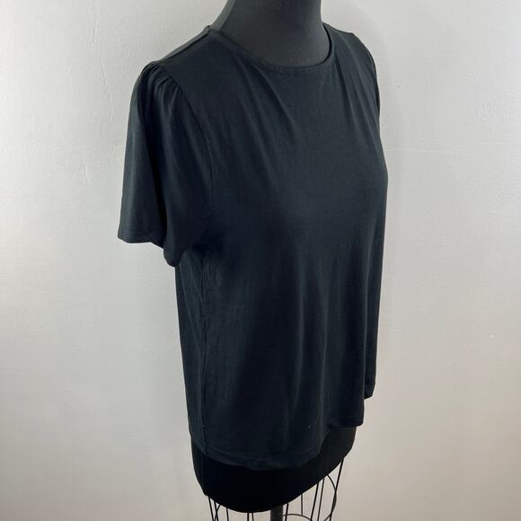 J. Crew Puff Sleeve T-Shirt in Black AB705 Classic Tee Keyhole Back Cotton S - Picture 3 of 8